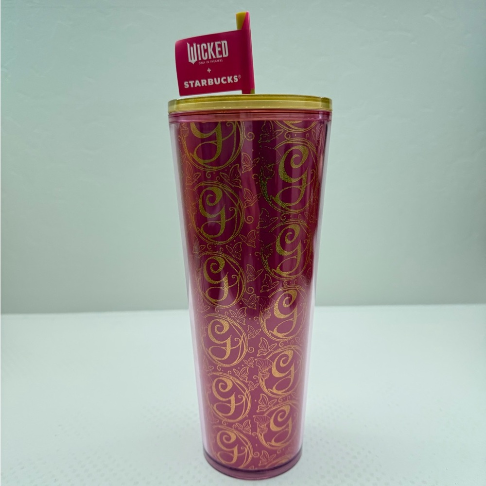 Wicked Starbucks Galinda The Good 24oz Pink Sparkle Elegant Cold Cup Brand New
